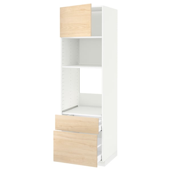METOD / MAXIMERA high cabinet f built-in appliances, white/Askersund light ash effect, 60x60x200 cm