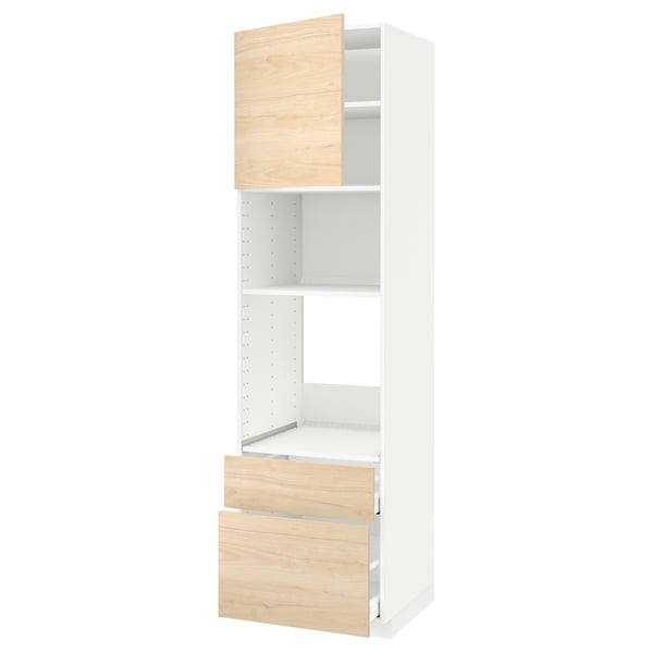 METOD / MAXIMERA high cabinet f built-in appliances, white/Askersund light ash effect, 60x60x220 cm