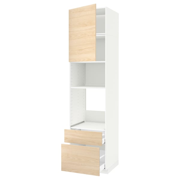 METOD / MAXIMERA high cab f oven/micro w dr/2 drwrs, white/Askersund light ash effect, 60x60x240 cm