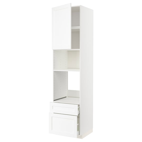 METOD / MAXIMERA high cab f oven/micro w dr/2 drwrs, white Enköping/white wood effect, 60x60x240 cm