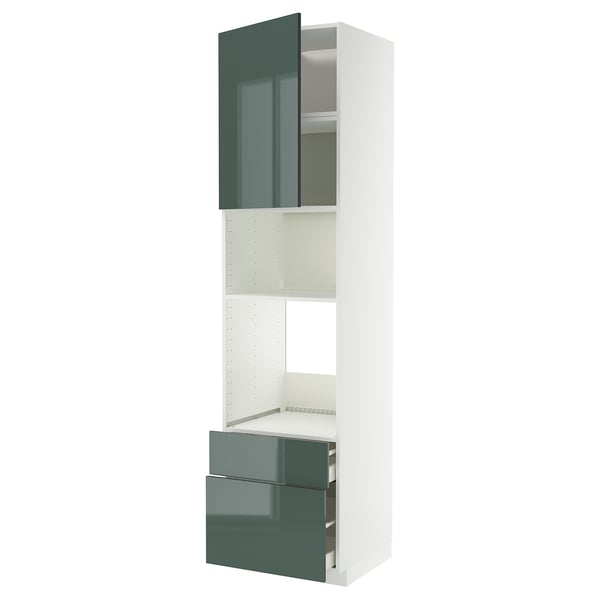 METOD / MAXIMERA high cab f oven/micro w dr/2 drwrs, white/Kallarp high-gloss dark grey-green, 60x60x240 cm