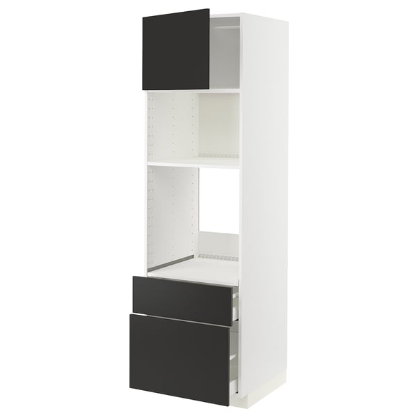 METOD / MAXIMERA high cabinet f built-in appliances, white/Nickebo matt anthracite, 60x60x200 cm