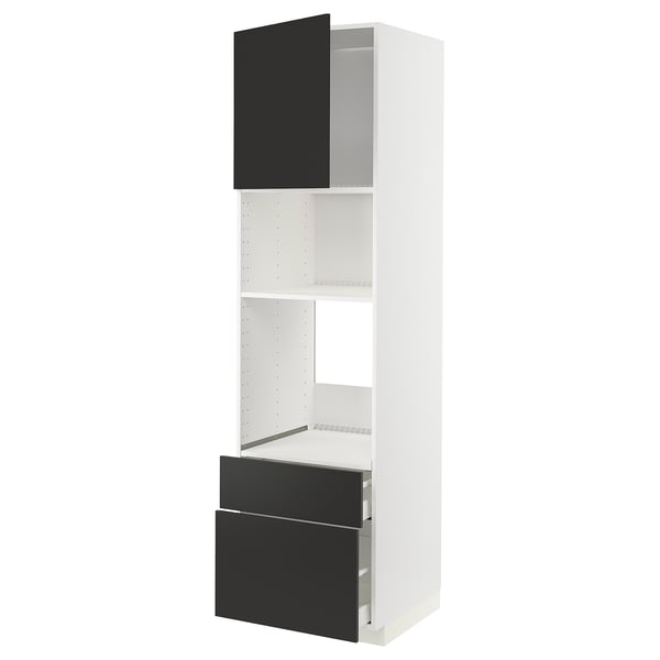 METOD / MAXIMERA high cabinet f built-in appliances, white/Nickebo matt anthracite, 60x60x220 cm