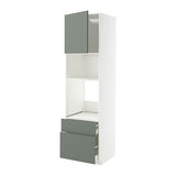 METOD / MAXIMERA high cabinet f built-in appliances, white/Nickebo matt grey-green, 60x60x220 cm