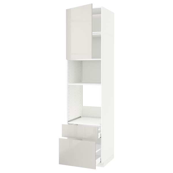 METOD / MAXIMERA high cab f oven/micro w dr/2 drwrs, white/Ringhult light grey, 60x60x240 cm
