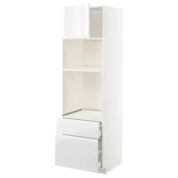 Ikea METOD / MAXIMERA - High cab f oven/micro w dr/2 drwrs, white/Voxtorp high-gloss/white, 60x60x200 cm