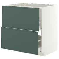 METOD / MAXIMERA base cab f sink+2 fronts/2 drawers, white/Aspudden dark grey-green, 80x60 cm