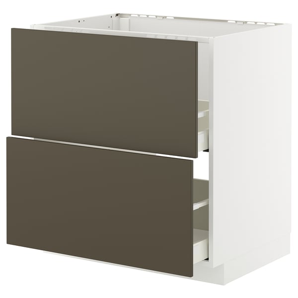 METOD / MAXIMERA base cab f sink+2 fronts/2 drawers, white/Havstorp brown-beige, 80x60 cm