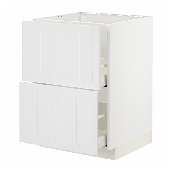 METOD / MAXIMERA base cab f sink+2 fronts/2 drawers, white/Stensund white, 60x60 cm