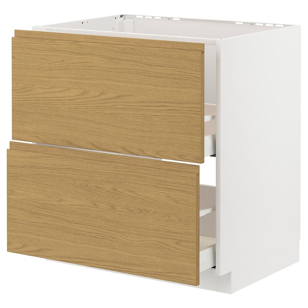 METOD / MAXIMERA - Base cab f sink+2 fronts/2 drawers, white/Voxtorp oak effect, 80x60 cm