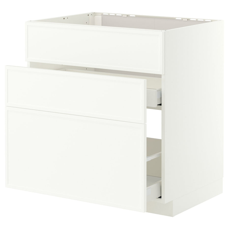 METOD / MAXIMERA base cab f sink+3 fronts/2 drawers, white/Aspudden matt white, 80x60 cm