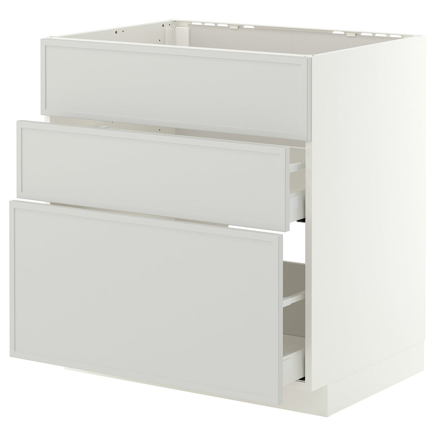METOD / MAXIMERA base cab f sink+3 fronts/2 drawers, white/Aspudden light grey, 80.0x80.0x60.0 cm