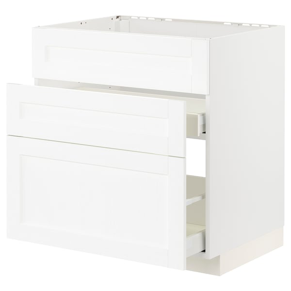 METOD / MAXIMERA base cab f sink+3 fronts/2 drawers, white Enköping/white wood effect, 80x60 cm