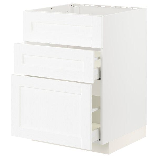 Ikea METOD / MAXIMERA - Base cab f sink+3 fronts/2 drawers, white Enköping/white wood effect, 60x60 cm