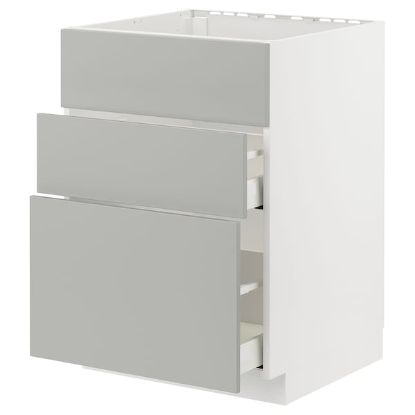 METOD / MAXIMERA - Base cab f sink+3 fronts/2 drawers, white/Havstorp light grey, 60x60 cm