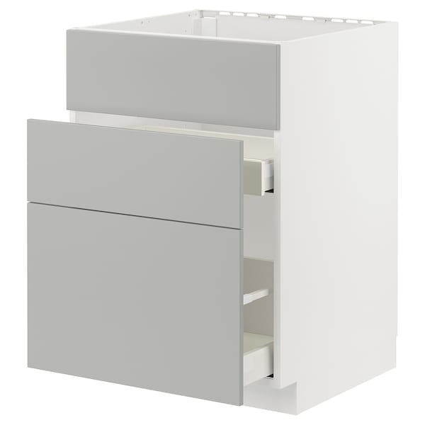METOD / MAXIMERA - Base cab f sink+3 fronts/2 drawers, white/Havstorp light grey, 60x60 cm