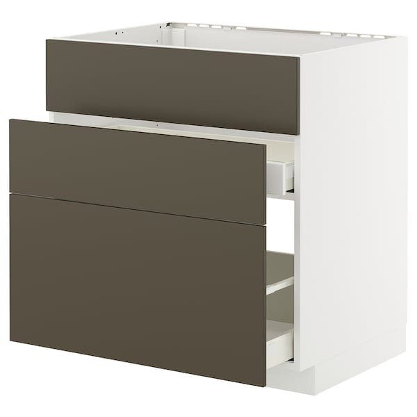 Ikea METOD / MAXIMERA - Base cab f sink+3 fronts/2 drawers, white/Havstorp brown-beige, 80x60 cm