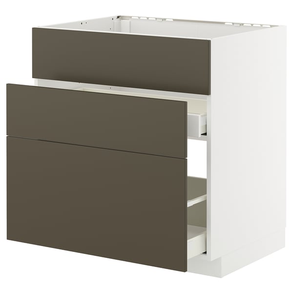 METOD / MAXIMERA base cab f sink+3 fronts/2 drawers, white/Havstorp brown-beige, 80x60 cm