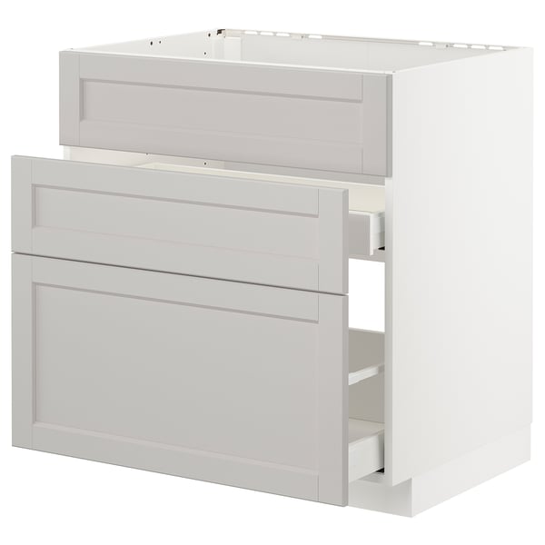 METOD / MAXIMERA base cab f sink+3 fronts/2 drawers, white/Lerhyttan light grey, 80x60 cm