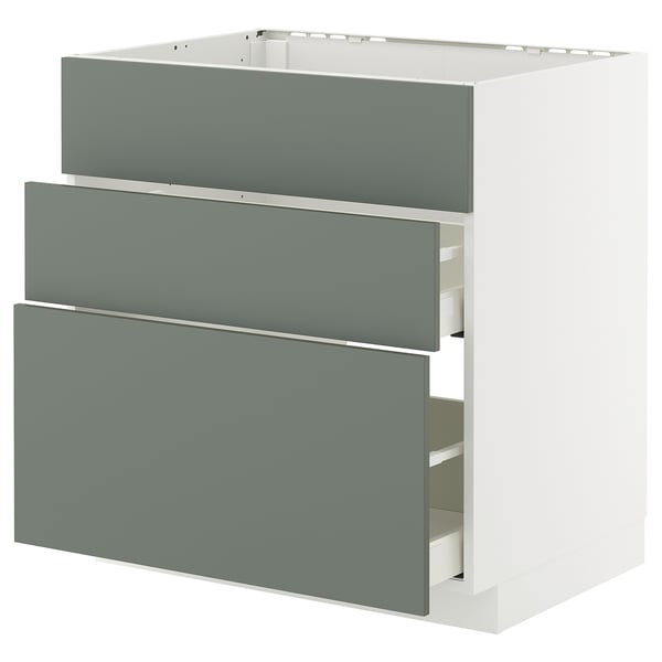 METOD / MAXIMERA base cab f sink+3 fronts/2 drawers, white/Nickebo matt grey-green, 80x60 cm