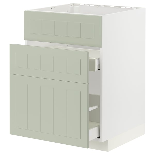 METOD / MAXIMERA base cab f sink+3 fronts/2 drawers, white/Stensund light green, 60x60 cm