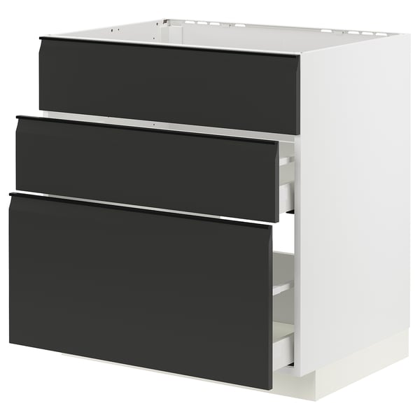 METOD / MAXIMERA base cab f sink+3 fronts/2 drawers, white/Upplöv matt anthracite, 80x60 cm