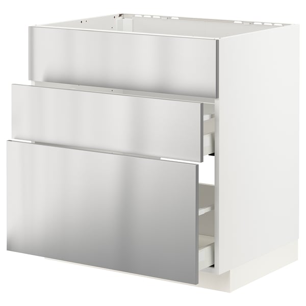 METOD / MAXIMERA base cab f sink+3 fronts/2 drawers, white/Vårsta stainless steel, 80x60 cm