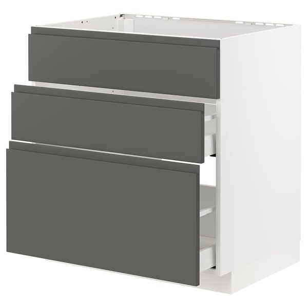 METOD / MAXIMERA base cab f sink+3 fronts/2 drawers, white/Voxtorp dark grey, 80x60 cm