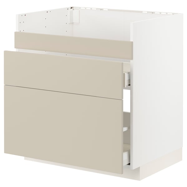 METOD / MAXIMERA base cb f HAVSEN snk/3 frnts/2 drws, white/Havstorp beige, 80x60 cm