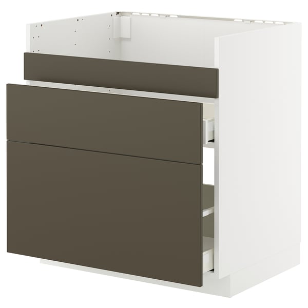 METOD / MAXIMERA base cb f HAVSEN snk/3 frnts/2 drws, white/Havstorp brown-beige, 80x60 cm