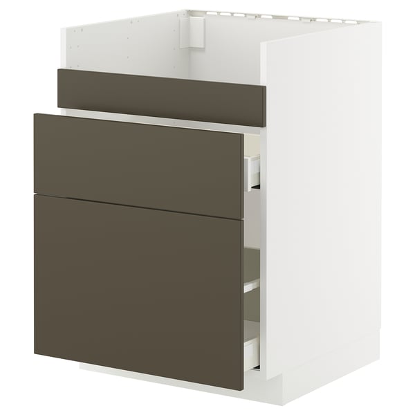 METOD / MAXIMERA base cb f HAVSEN snk/3 frnts/2 drws, white/Havstorp brown-beige, 60x60 cm