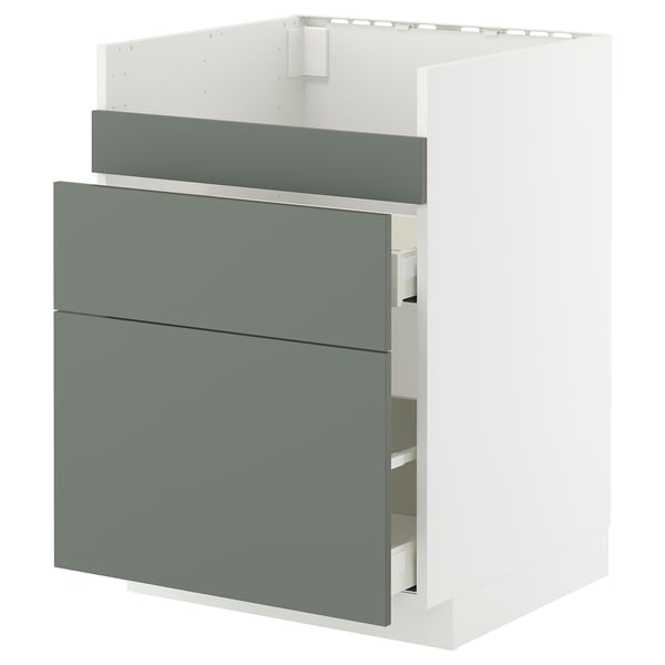 METOD / MAXIMERA base cb f HAVSEN snk/3 frnts/2 drws, white/Nickebo matt grey-green, 60x60 cm