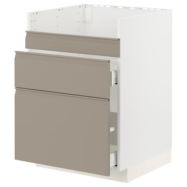 METOD / MAXIMERA base cb f HAVSEN snk/3 frnts/2 drws, white/Upplöv matt dark beige, 60x60 cm