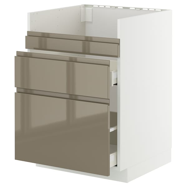 METOD / MAXIMERA base cb f HAVSEN snk/3 frnts/2 drws, white/Voxtorp high-gloss dark grey-brown, 60x60 cm
