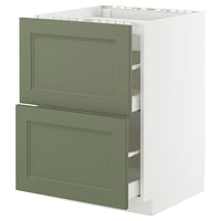 METOD / MAXIMERA base cab f hob/2 fronts/2 drawers, white/Axstad grey-green, 60x60 cm