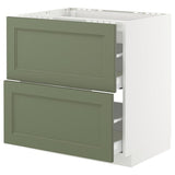 METOD / MAXIMERA base cab f hob/2 fronts/2 drawers, white/Axstad grey-green, 80x60 cm