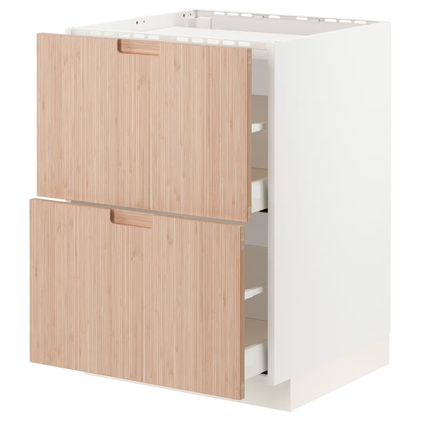 METOD / MAXIMERA base cab f hob/2 fronts/2 drawers, white/Fröjered light bamboo, 60x60 cm