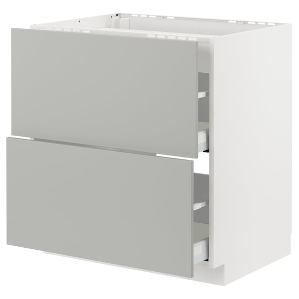 METOD / MAXIMERA - Base cab f hob/2 fronts/2 drawers, white/Havstorp light grey, 80x60 cm