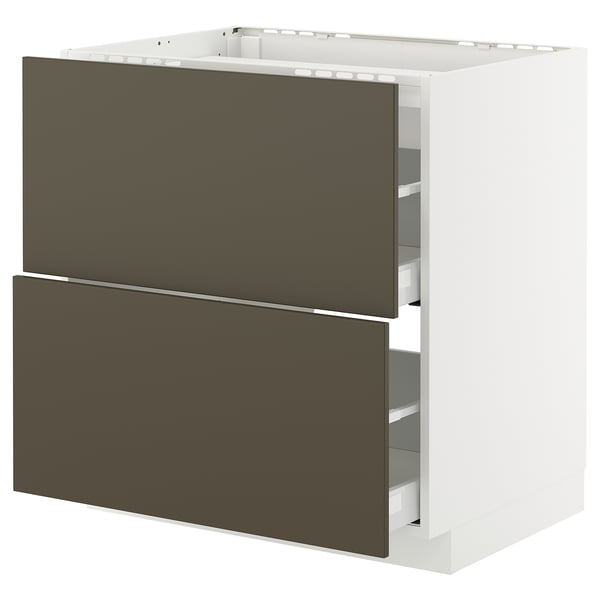 METOD / MAXIMERA base cab f hob/2 fronts/2 drawers, white/Havstorp brown-beige, 80x60 cm