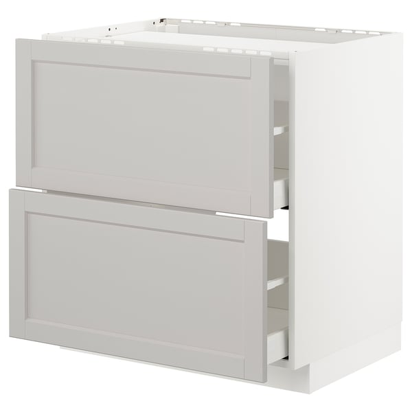 METOD / MAXIMERA base cab f hob/2 fronts/2 drawers, white/Lerhyttan light grey, 80x60 cm