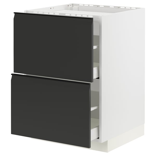 METOD / MAXIMERA base cab f hob/2 fronts/2 drawers, white/Upplöv matt anthracite, 60x60 cm