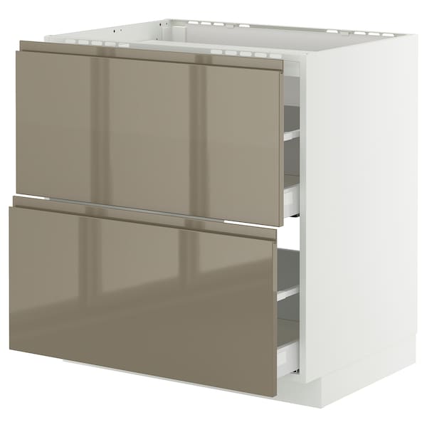 METOD / MAXIMERA base cab f hob/2 fronts/2 drawers, white/Voxtorp high-gloss dark grey-brown, 80x60 cm