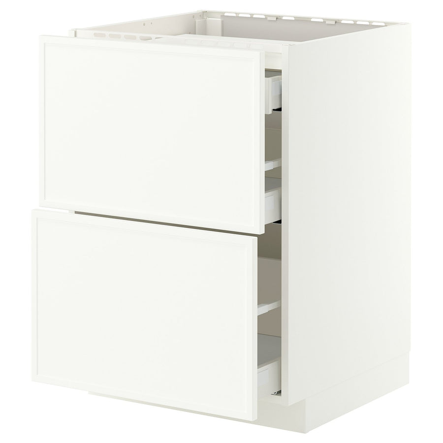 METOD / MAXIMERA base cab f hob/2 fronts/3 drawers, white/Aspudden matt white, 60x60 cm