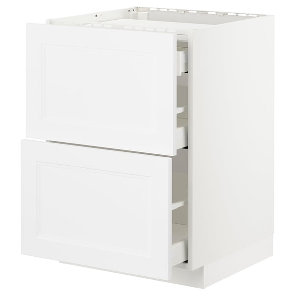 METOD / MAXIMERA base cab f hob/2 fronts/3 drawers, white/Axstad matt white, 60x60 cm