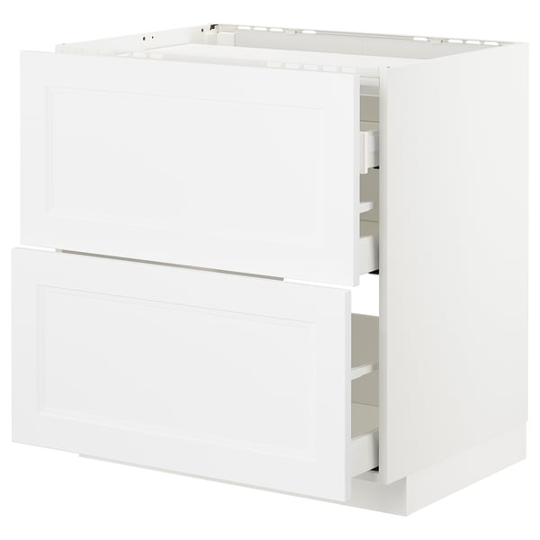 METOD / MAXIMERA base cab f hob/2 fronts/3 drawers, white/Axstad matt white, 80x60 cm