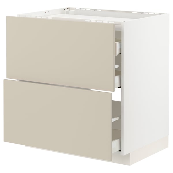 METOD / MAXIMERA base cab f hob/2 fronts/3 drawers, white/Havstorp beige, 80x60 cm