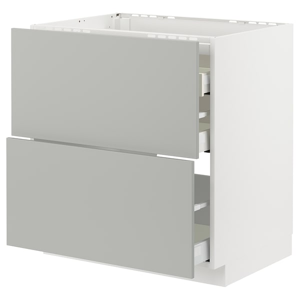 METOD / MAXIMERA - Base cab f hob/2 fronts/3 drawers, white/Havstorp light grey, 80x60 cm
