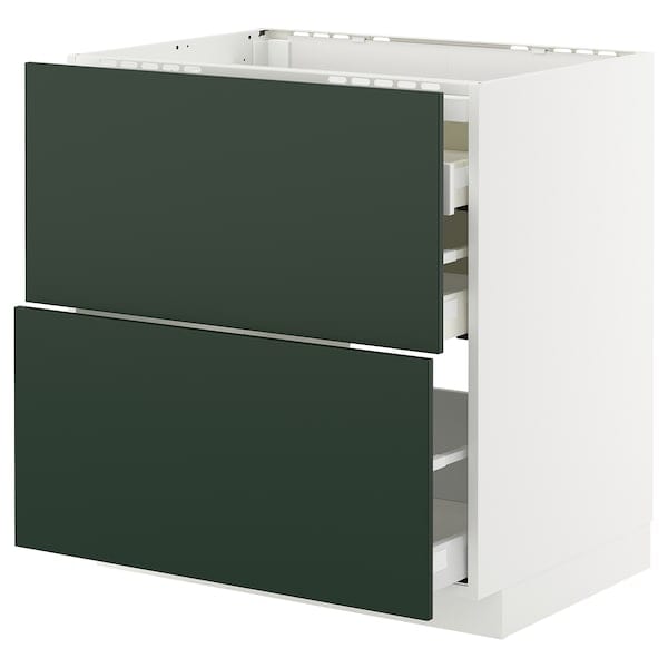 Ikea METOD / MAXIMERA - Base cab f hob/2 fronts/3 drawers, white/Havstorp deep green, 80x60 cm