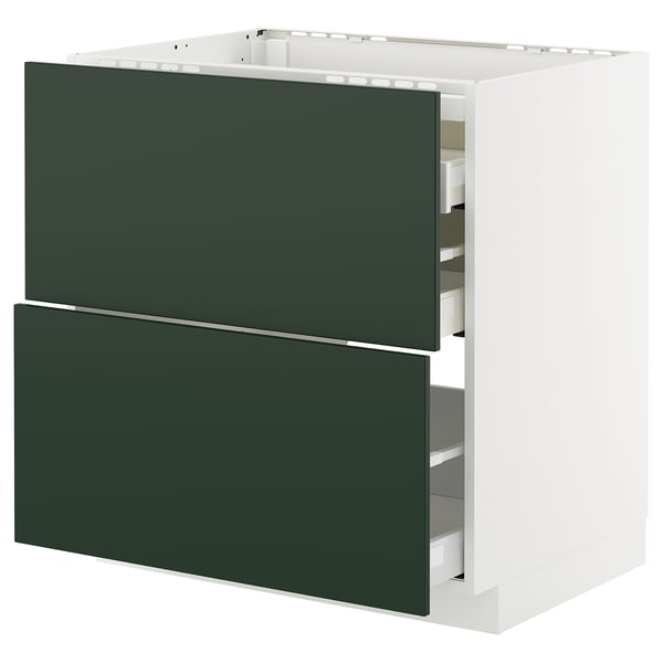METOD / MAXIMERA base cab f hob/2 fronts/3 drawers, white/Havstorp deep green, 80x60 cm