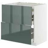 METOD / MAXIMERA base cab f hob/2 fronts/3 drawers, white/Kallarp high-gloss dark grey-green, 80x60 cm